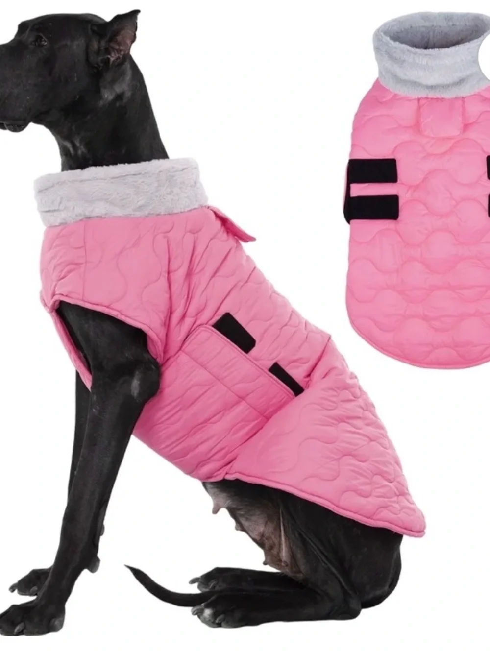 Kuoser Olive Green Quilted Dog Coat with Gray Faux Fur Collar SZ Medium NWT